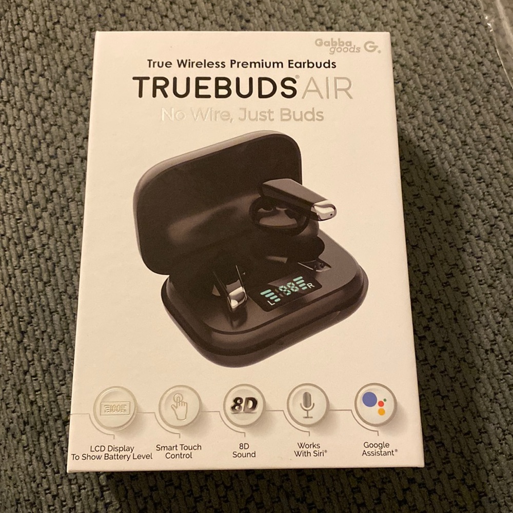 BRAND NEW TrueBuds Black/Silver Wireless Earbuds w/Charging Case